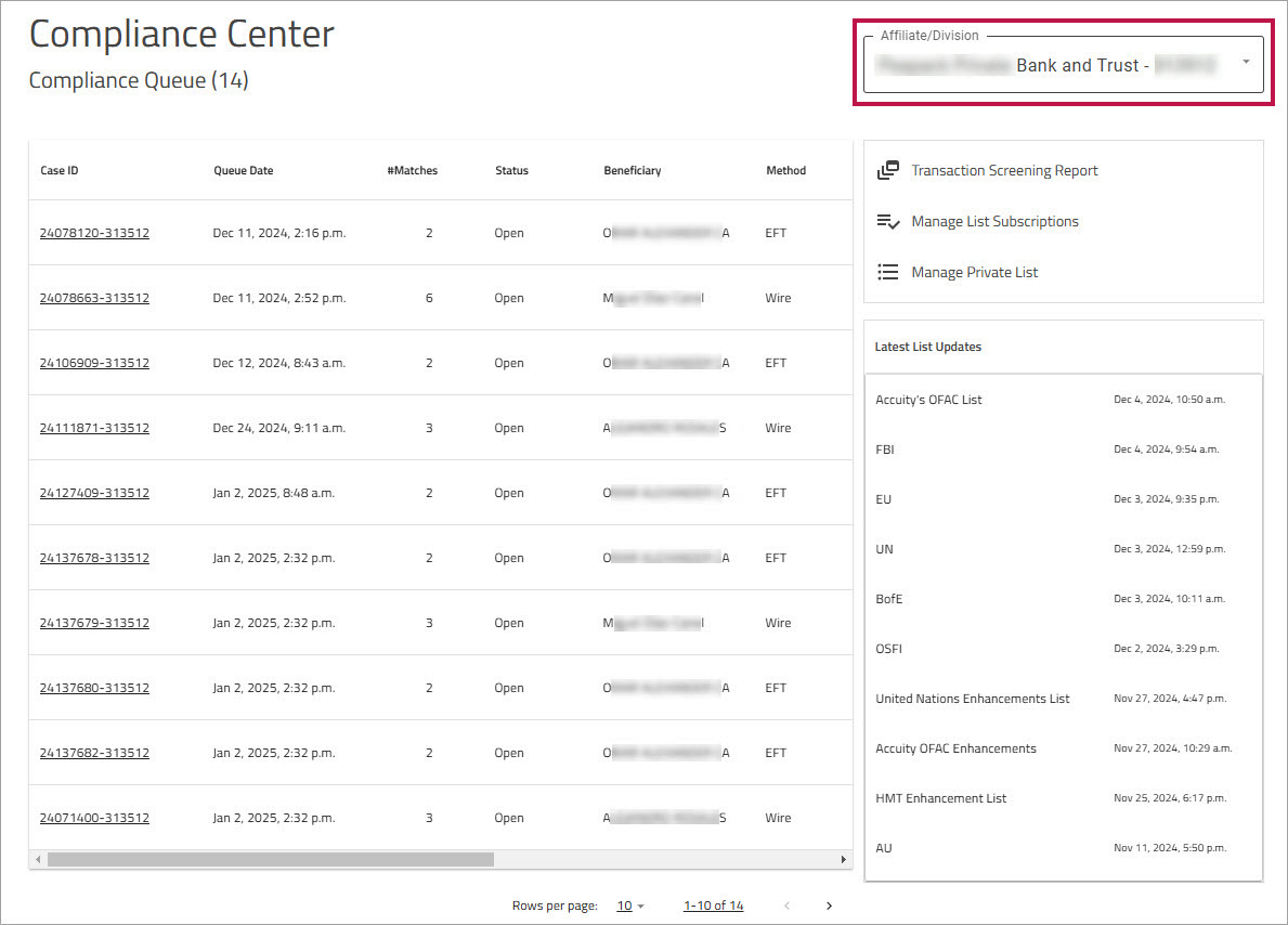 Using the Compliance Center