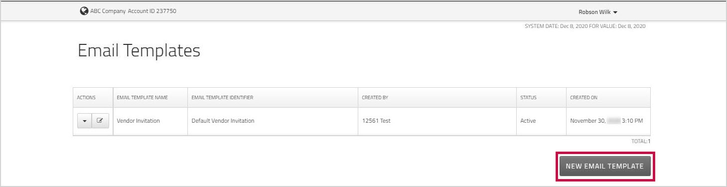 Email Templates page