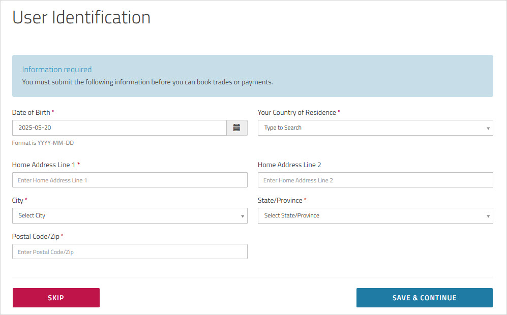 User Identification window